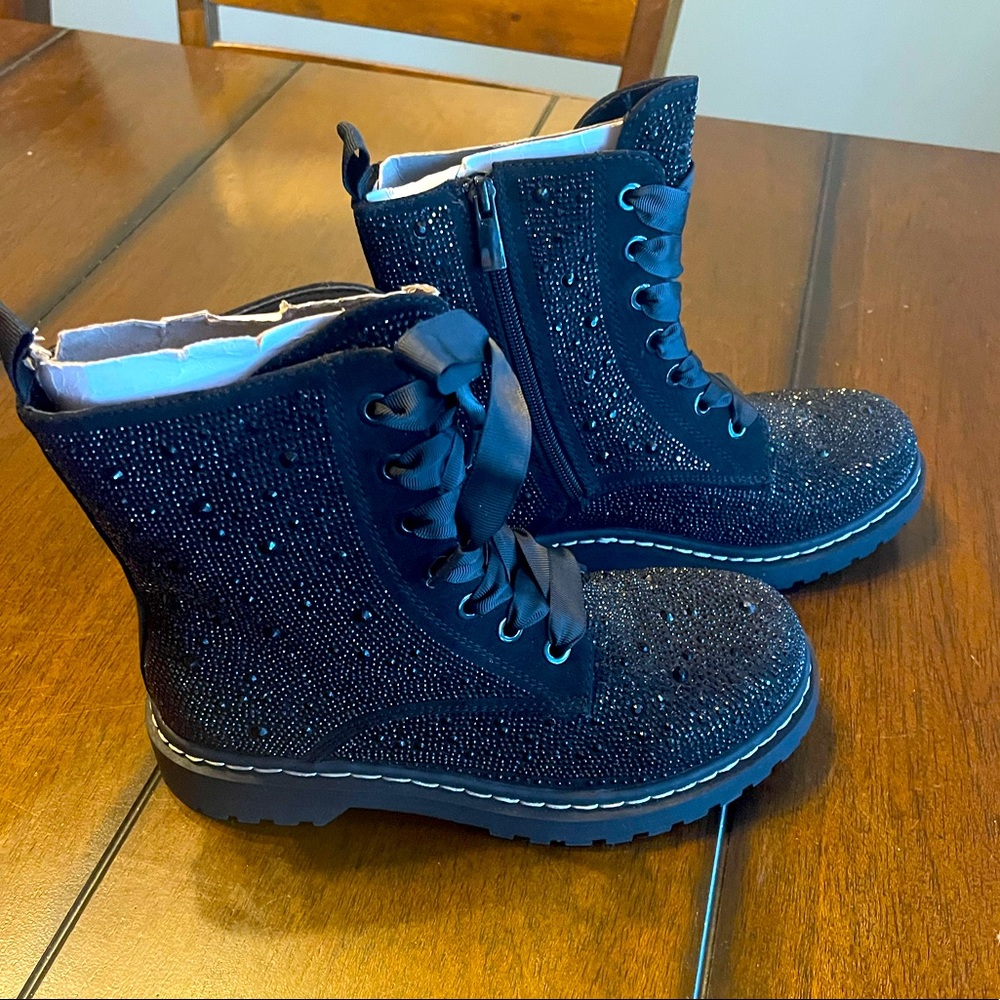 Betsey Johnson Black Bling Combat Boots